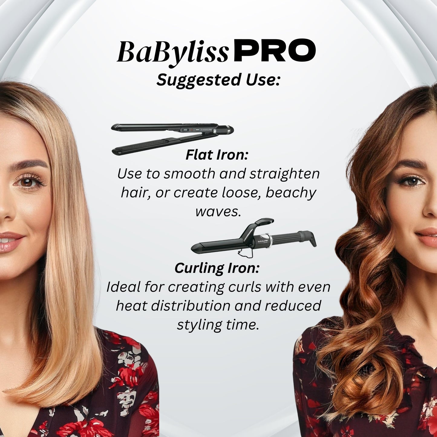 BaByliss PRO Porcelain Ceramic Flat Straightening & Curling Iron 1" Set BPPP3UC