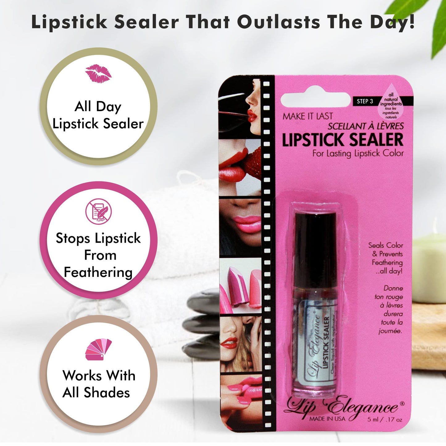 Lip Elegance Lipstick Sealer – Long Lasting Waterproof Lip Lock (0.17 Fl Oz)