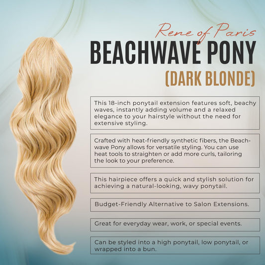 Rene of Paris Beachwave Ponytail Hair Extension – Dark Blonde Synthetic Clip-In