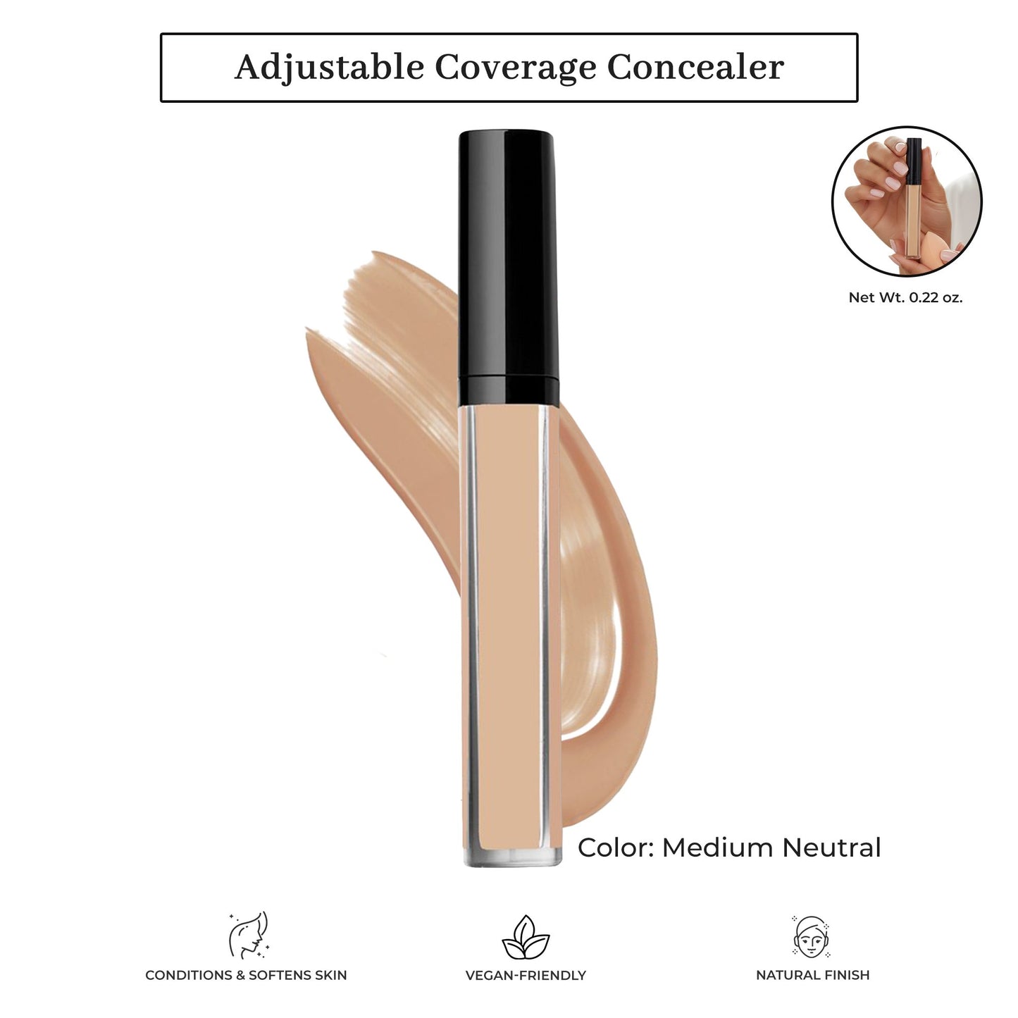Adjustable Coverage Concealer #06 Medium with Neutral Undertone - Lightweight, Crease-Resistant Formula