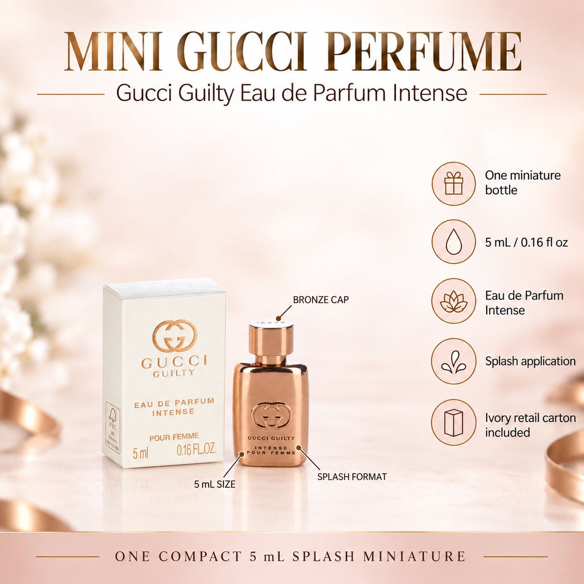 Gucci Guilty Perfume For Women Eau De Parfum Intense Mini Perfume Splash 0.16 Fl Oz