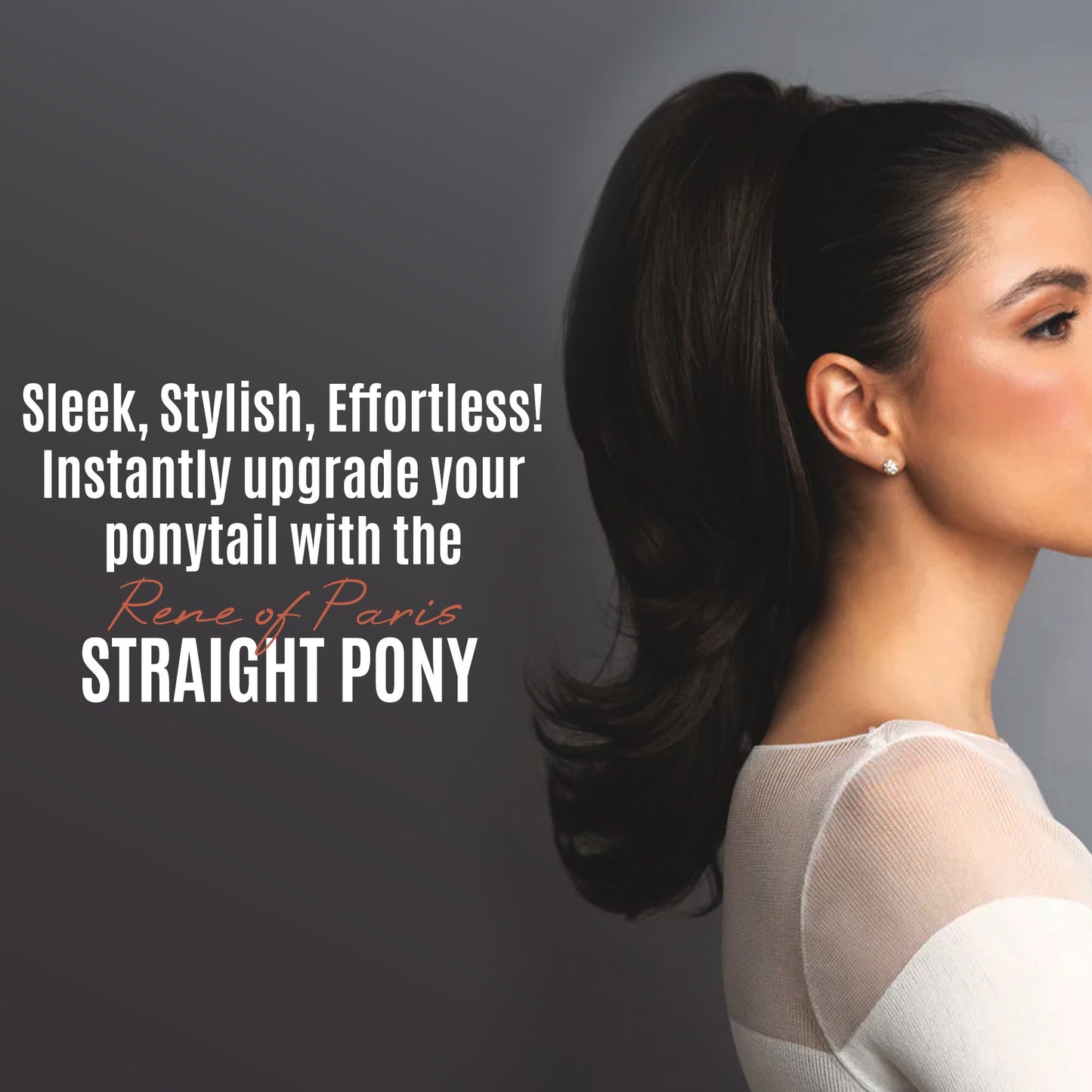 >Rene of Paris Straight Ponytail Hair Extension – Dark Brown Synthetic Clip-In