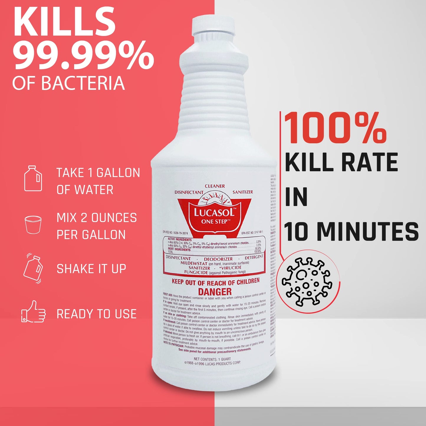 Lucasol One Step Disinfectant & All-Purpose Cleaner – 32 oz (1 Quart) Concentrate