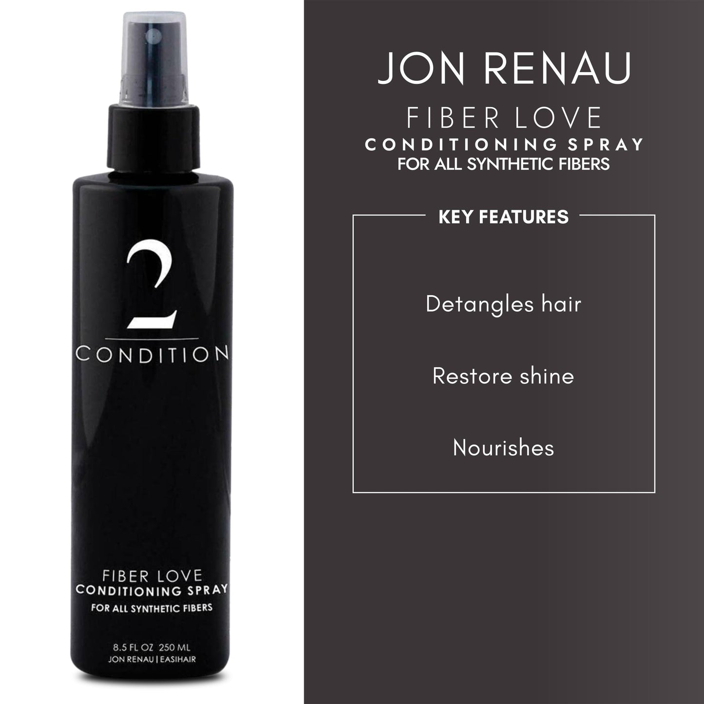 Jon Renau Fiber Love Synthetic Conditioning Spray, 8.5 oz – Leave-In Conditioner for Wigs, Toppers & Hair Extensions – Detangles, Restores Shine & Protects Synthetic Fiber