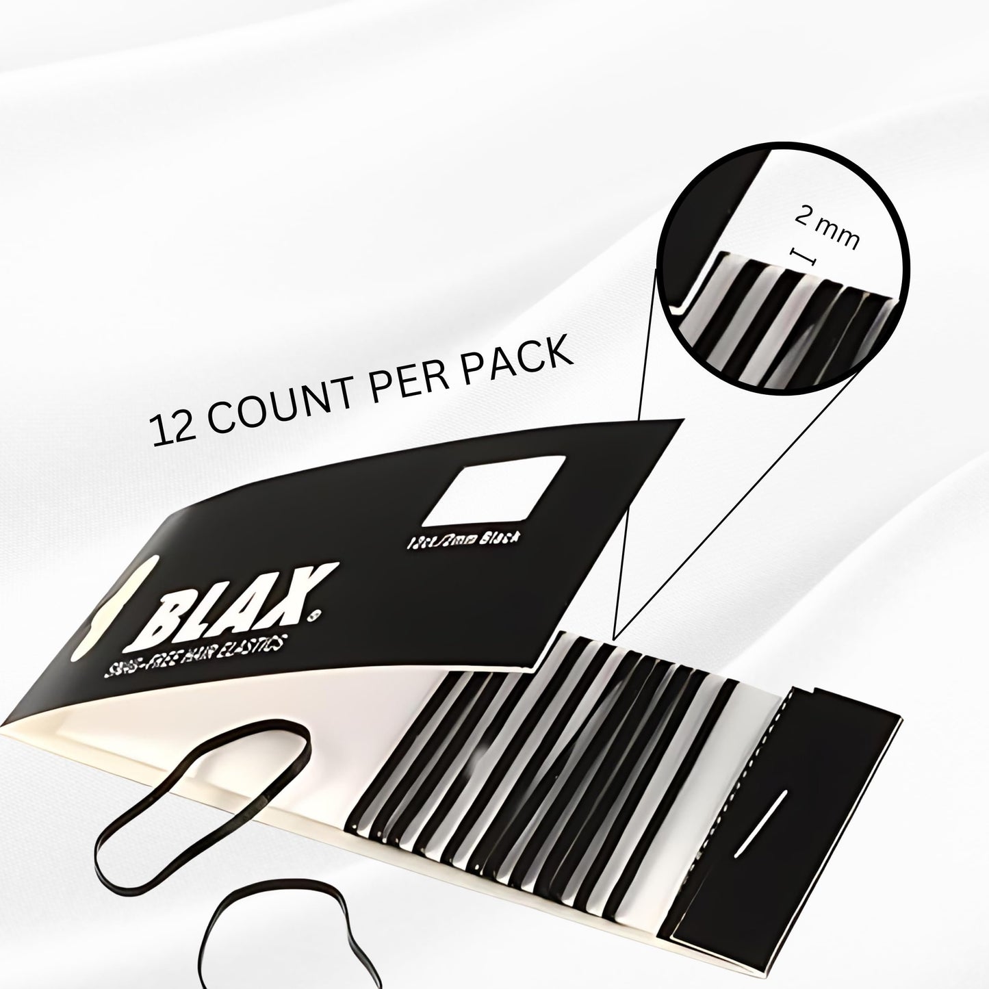 Blax Black Elastic Hair Ties - Snag-Free, Seamless, No-Damage Bands, 2mm 12 Count (2 Pack)