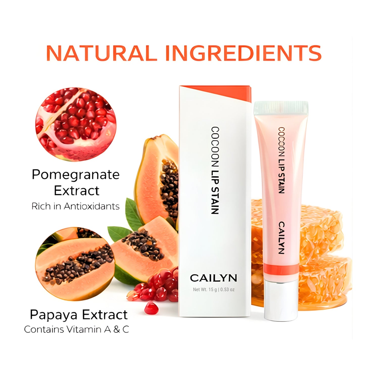 Cailyn Cocoon Lip Stain – Tantalizing Orange 0.53 oz | Long-Lasting Peel-Off Lip Tint