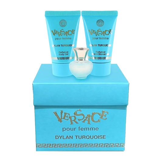 Versace Dylan Turquoise Womens Mini Perfume Trio Gift Set (5ml EDT Splash, 23ml Body Gel & 23ml Shower Gel)
