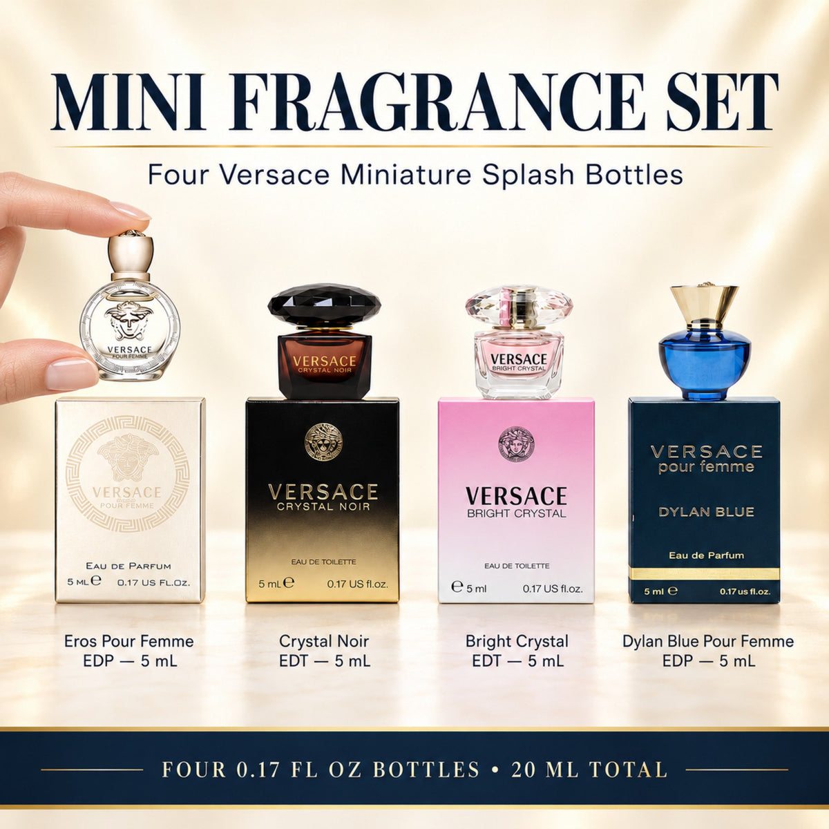 Versace Gifts & Sets Womens Mini Set (Crystal Noir/Bright Crystal/Eros Pour Femme EDT, Pour Femme Dylan Blue EDP)
