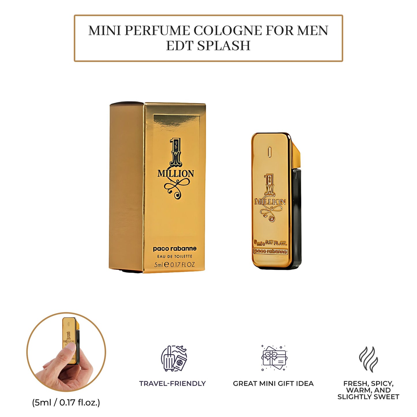 Paco Rabanne 1-Million Eau de Toilette Splash , 0.17 Fl Oz