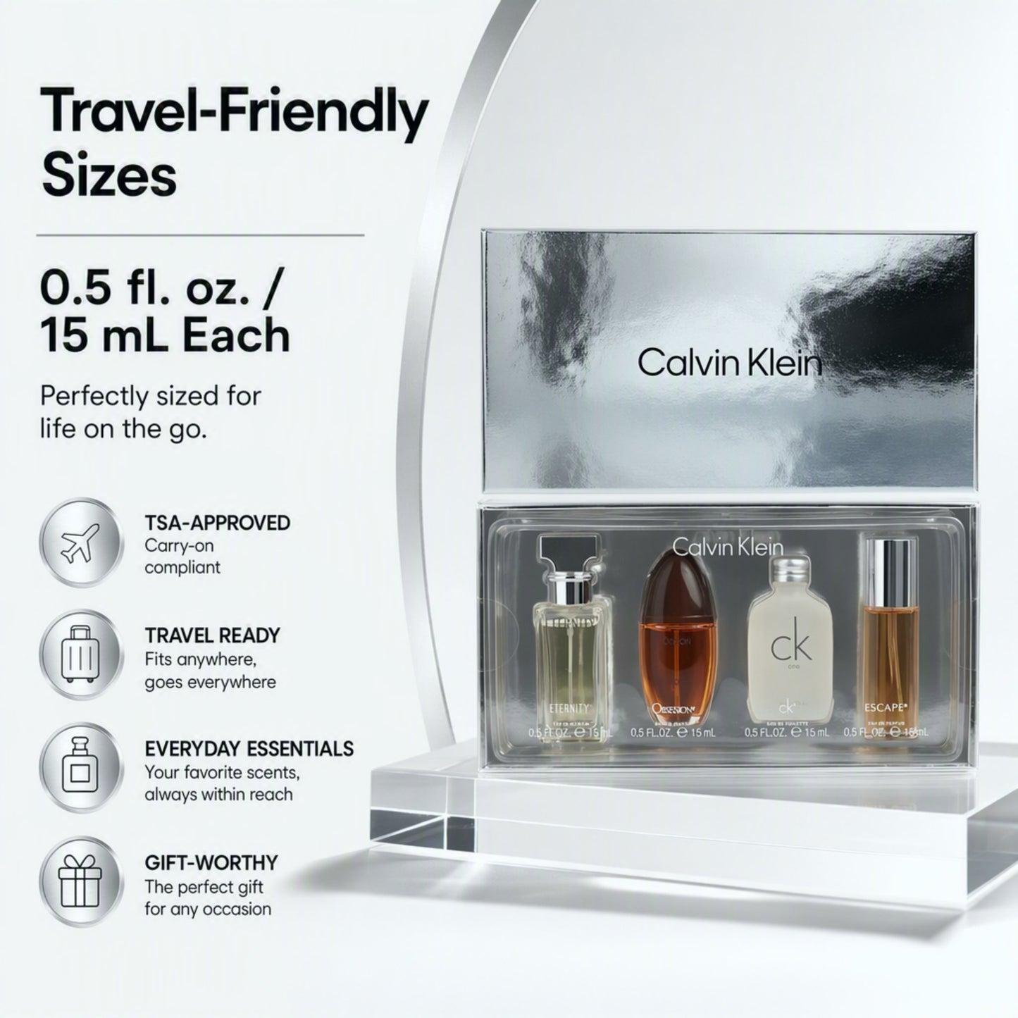 Calvin Klein Mini Perfume Gift Set – 4 Piece EDP & EDT Collection (0.5 oz / 15 ml Each)