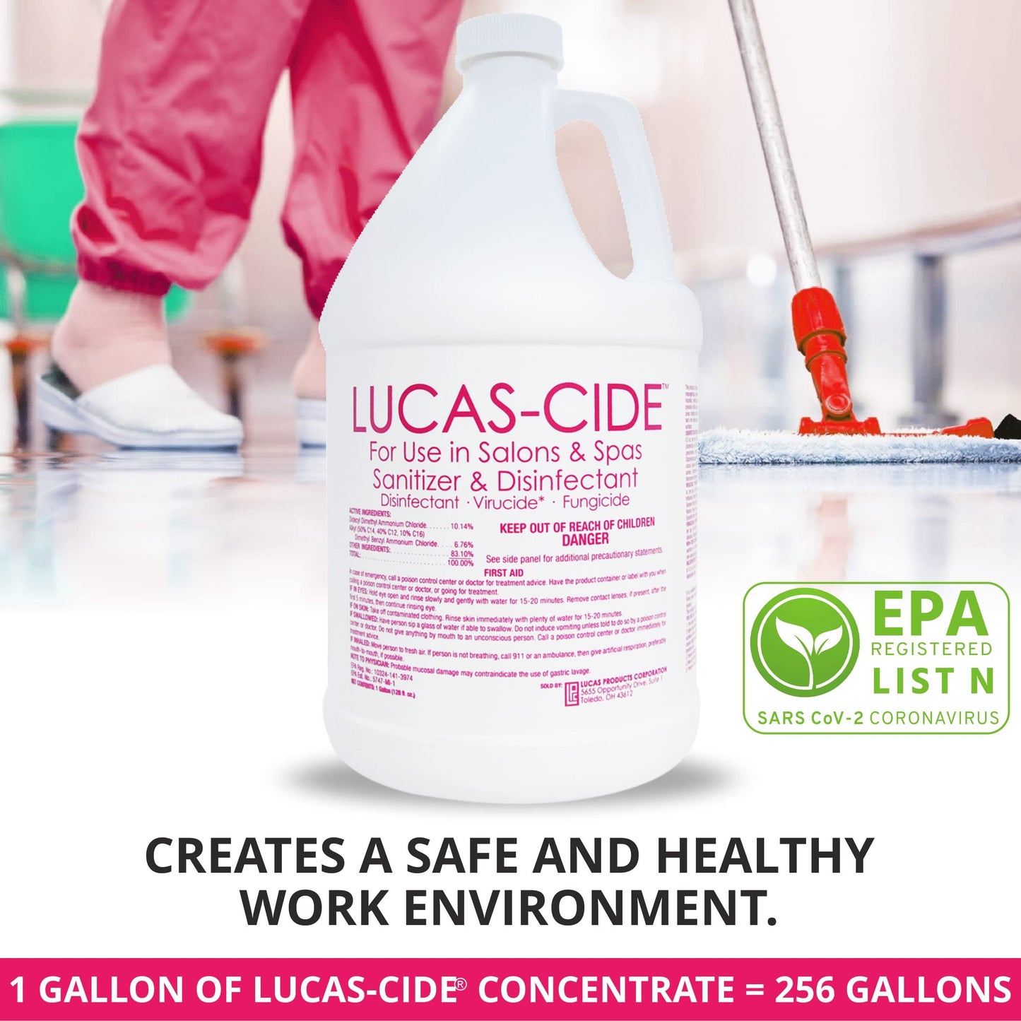 LUCAS-CIDE Salon and Spa Disinfectant Multipurpose Surface Sanitizer, Hospital Grade, EPA Disinfectant Cleaning Supplies Solution 1 Gallon - Pink…