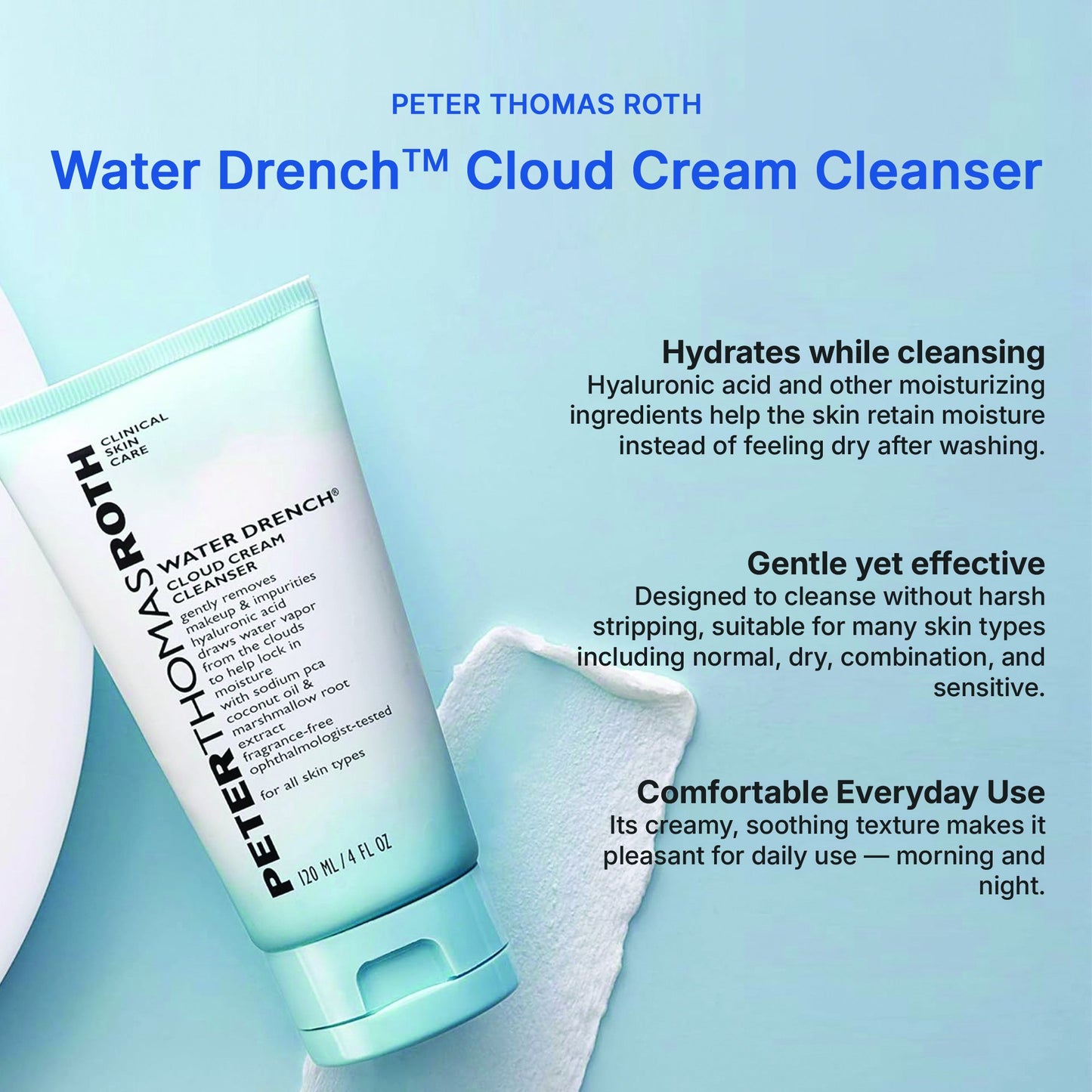 Water Drench Cloud Cream Cleanser, Hydrating Face Wash with Hyaluronic Acid