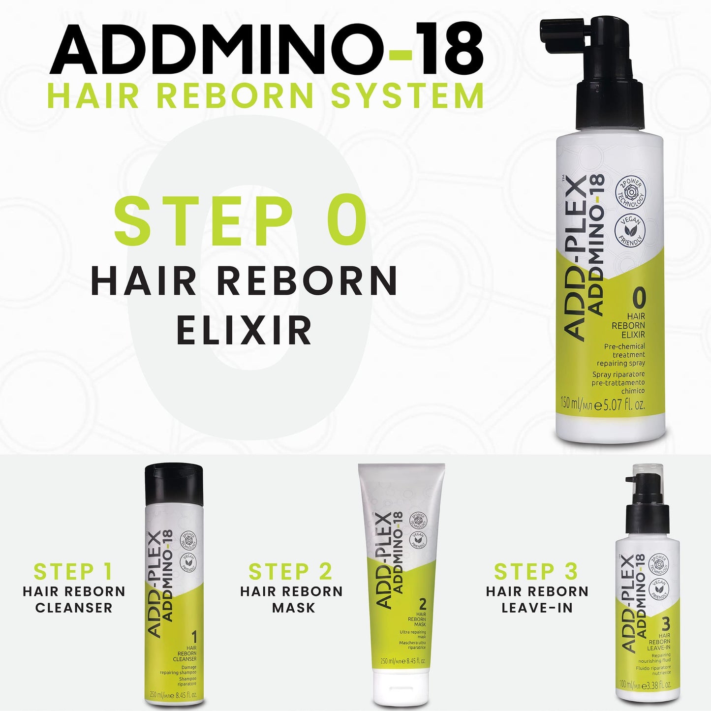 ADDMINO-18 Hair Serum Pre Chemical Hair Treatment - Natural Hair Reborn Elixir for Women -Vegan, Promotes Thickness, Nourishes - Hair Loss Treatment Hair Products - 150 ml/5.07 fl. oz.