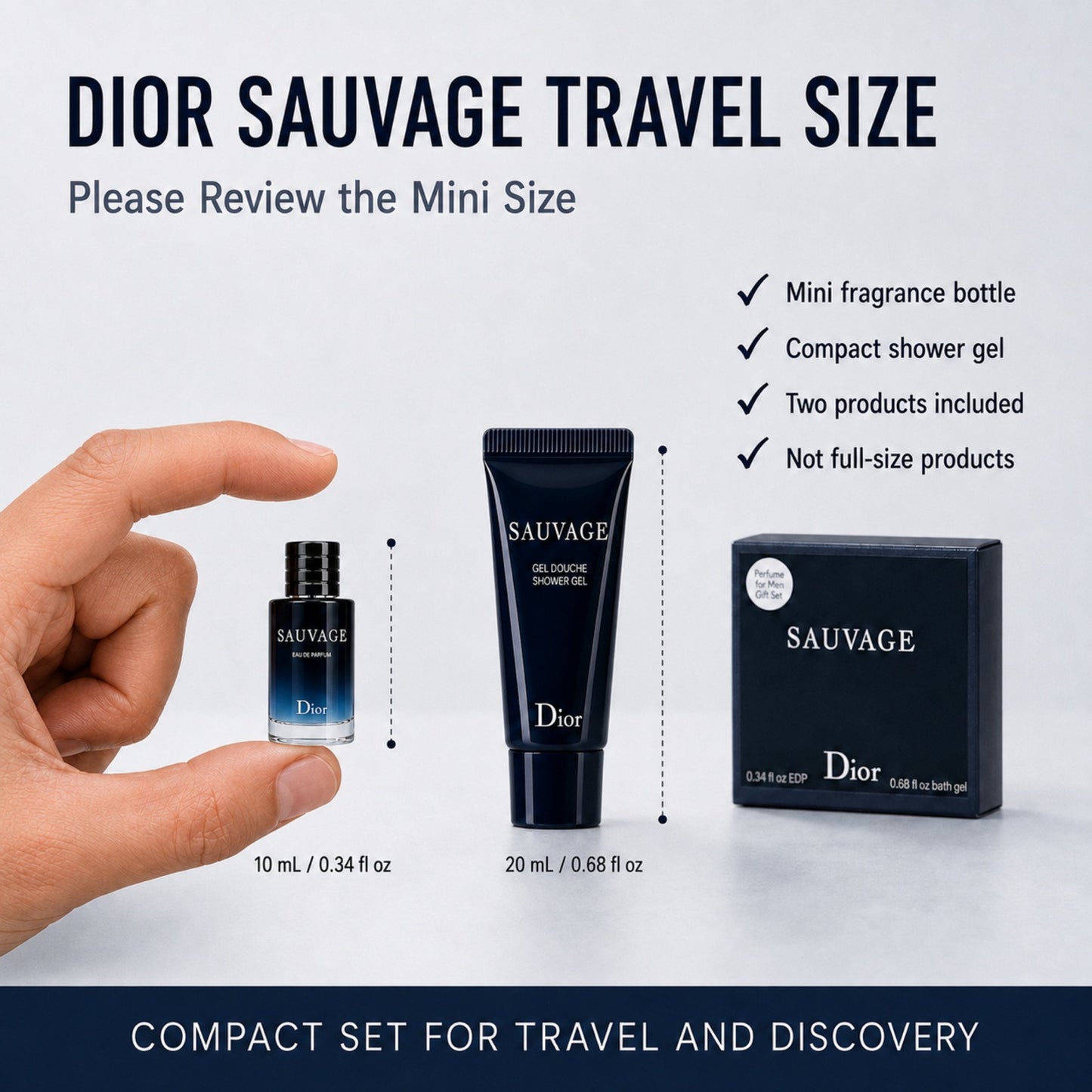 Dior SAUVAGE Perfume & Shower Gel Men Travel MINI SET (Perfume 10 ML / 0.34 Fl Oz & Shower Gel 20 ml)