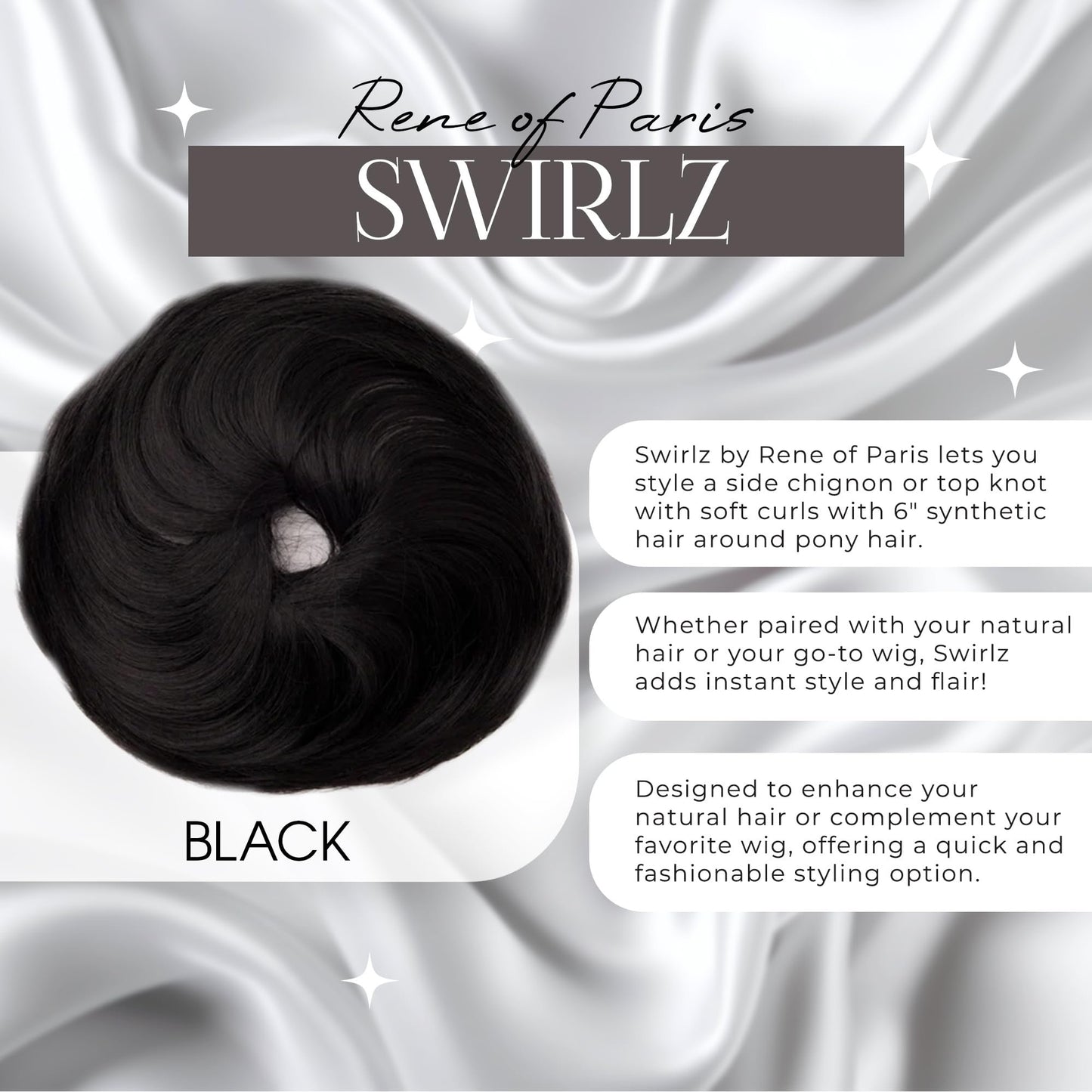 Rene of Paris Swirlz Messy Bun Hair Piece – Dark Brown Synthetic Clip-In Bun