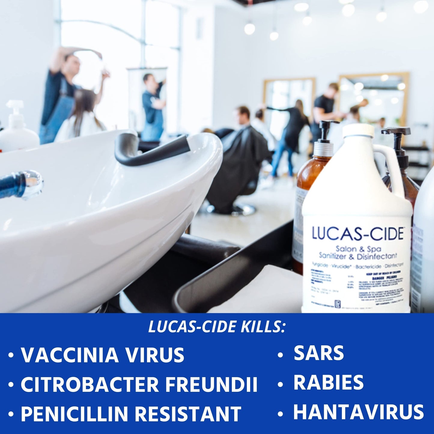 LUCAS-CIDE Salon and Spa Disinfectant Multipurpose Surface Sanitizer, Hospital Grade, EPA Disinfectant Cleaning Supplies Solution 128 Fl Oz - Blue…