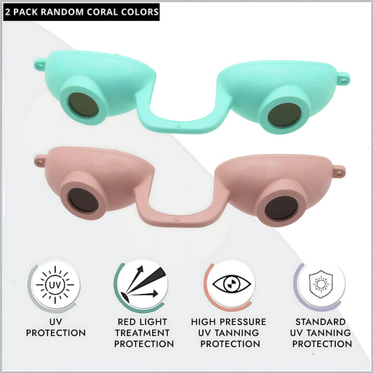 Super Sunnies EVO Flex UV Eye Protection Goggles (2 Pack) – FDA Compliant Tanning Bed & Red Light Therapy Glasses, Random Colors