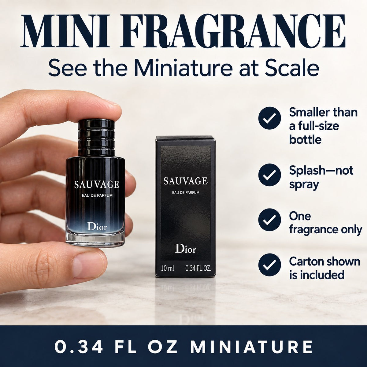 Dior Sauvage Perfume for Men Mini EDP Travel Splash 0.34 ounce