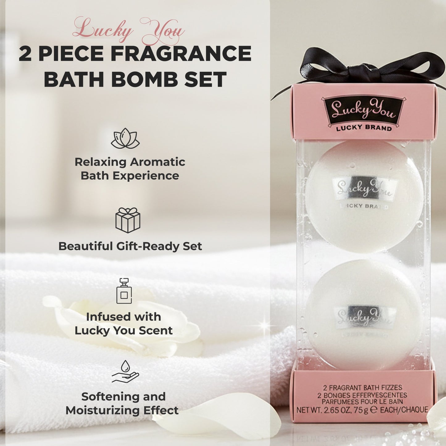 Lucky You Bath Bombs for Women Gift Set – Scented Bath Bombs, Soothing Aromatherapy Fizz, Relaxing Spa Gift, 2 X 2.65 oz