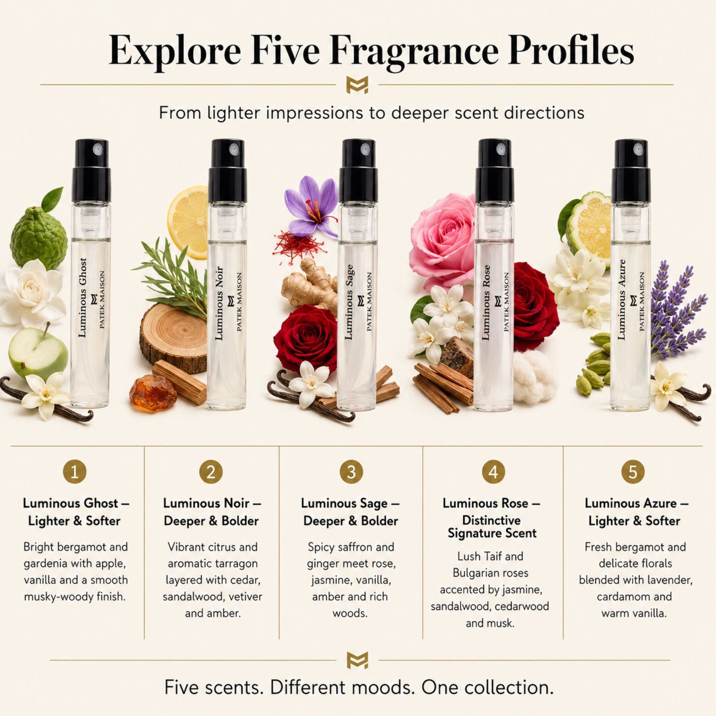 Patek Maison Perfume for Women and Men Luminous Mini Gift Set EDP Vial Spray 0.02 Fl oz.