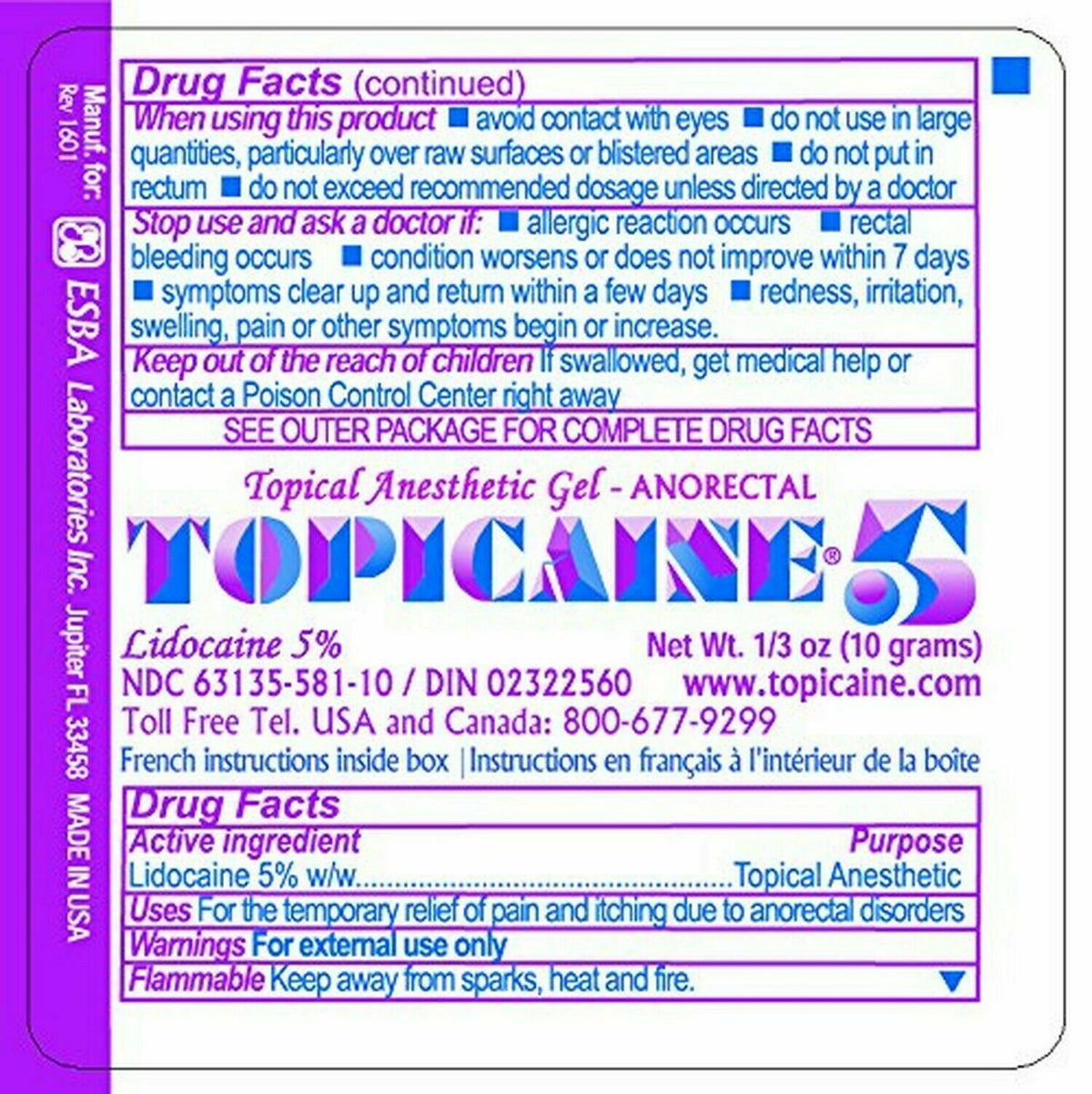 Topicaine 5 1/3 oz.10 g Lidocaine Anesthetic Anorectal Numbing Gel, Tatoo Laser