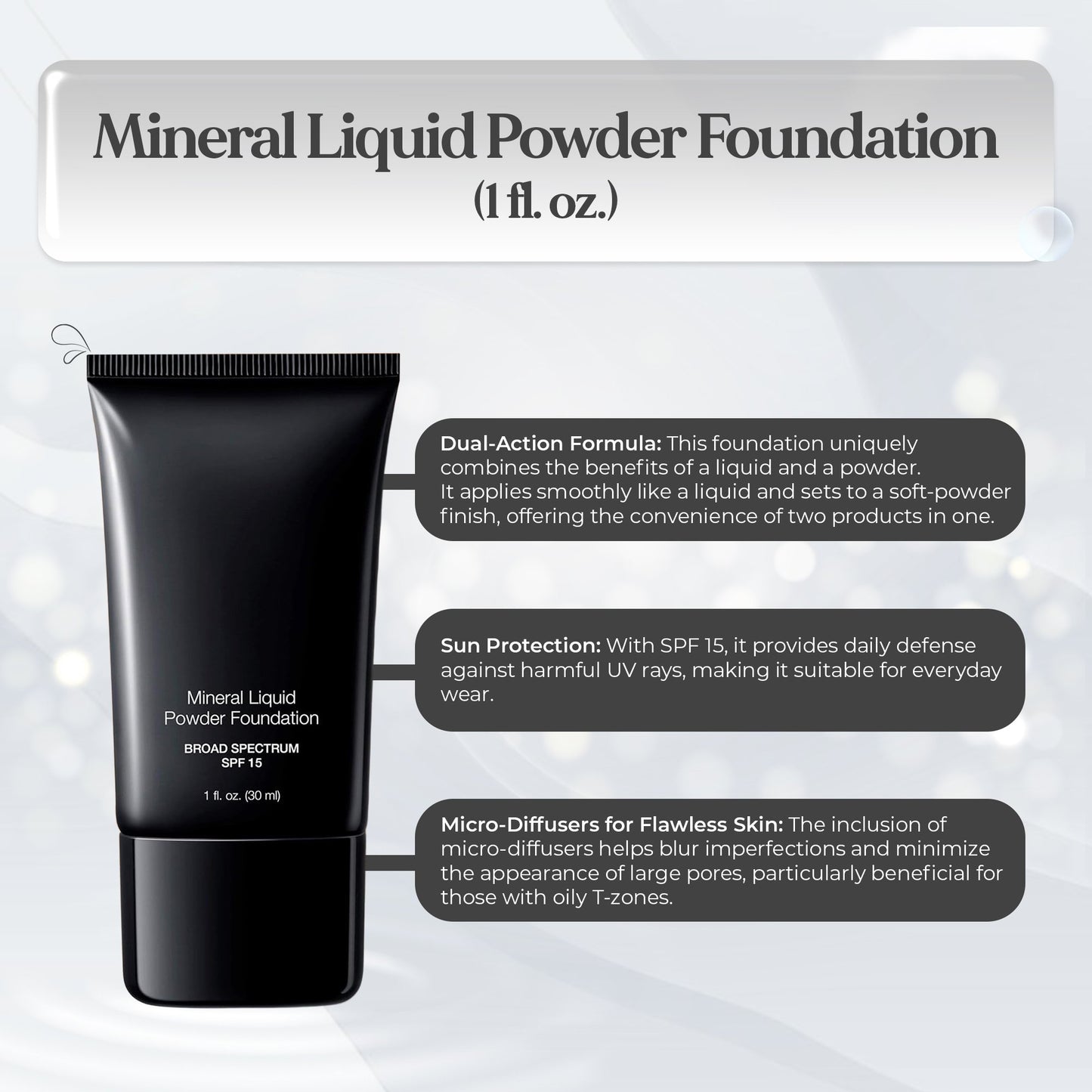 Mineral Liquid Powder Foundation SPF 15 – Tender Beige (1 oz) Hypoallergenic