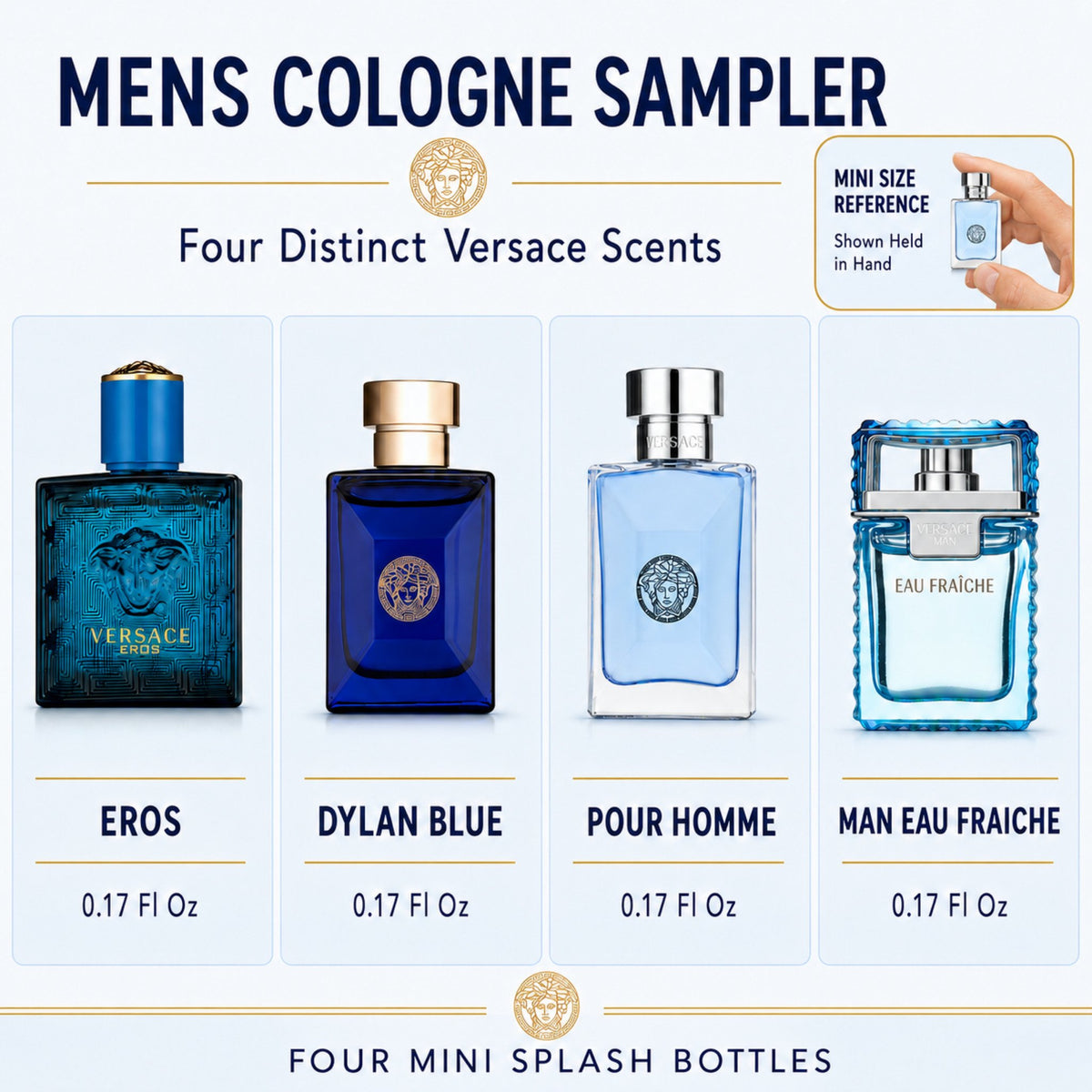 Versace Cologne for Men Variety 4 Piece Mini EDT Travel Splash 0.17 Ounce