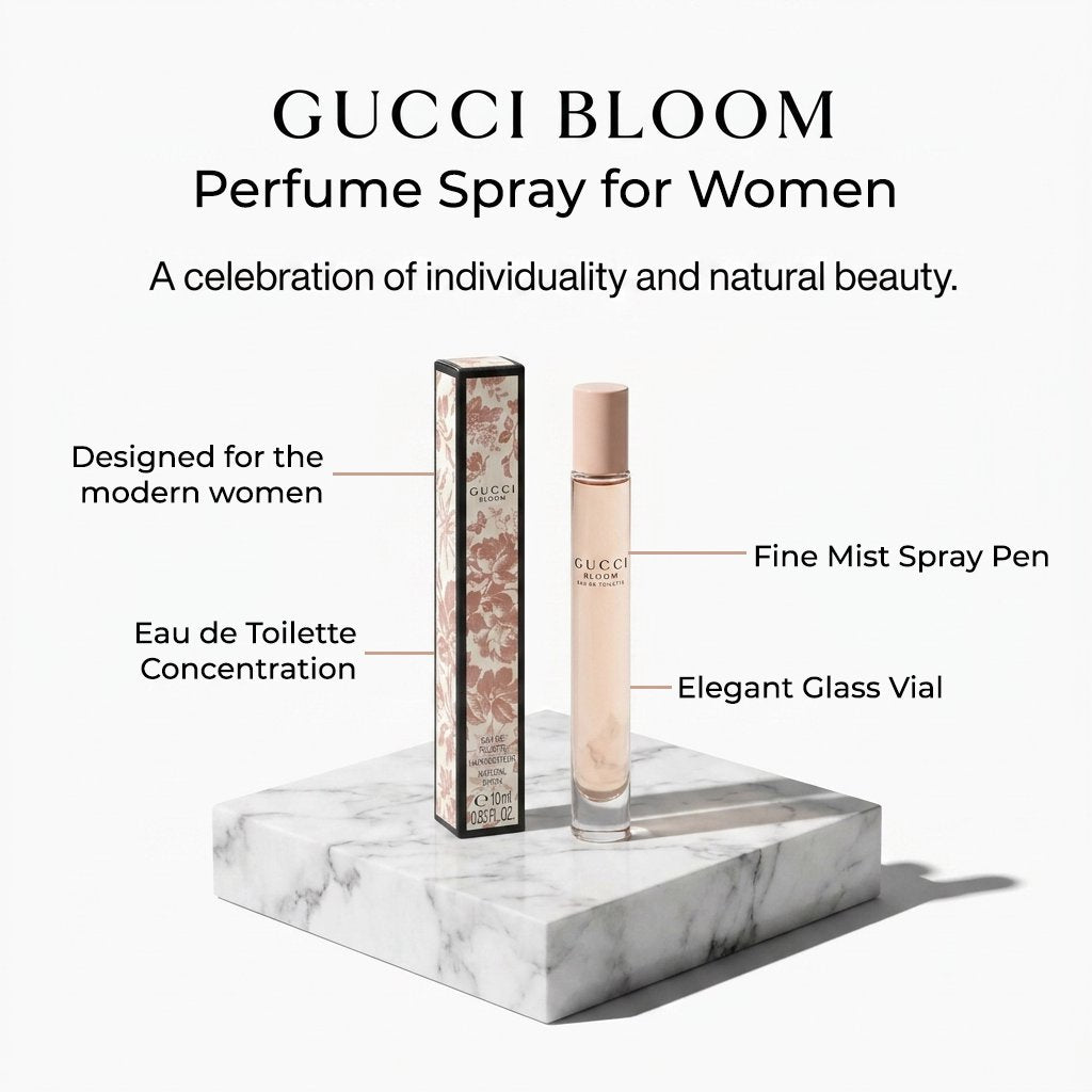 Gucci Perfume for Women Bloom Eau de Toilette Mini Spray 0.33 fl oz, Travel Size Perfume for Women, Ideal for On-the-Go Elegance and Sophistication