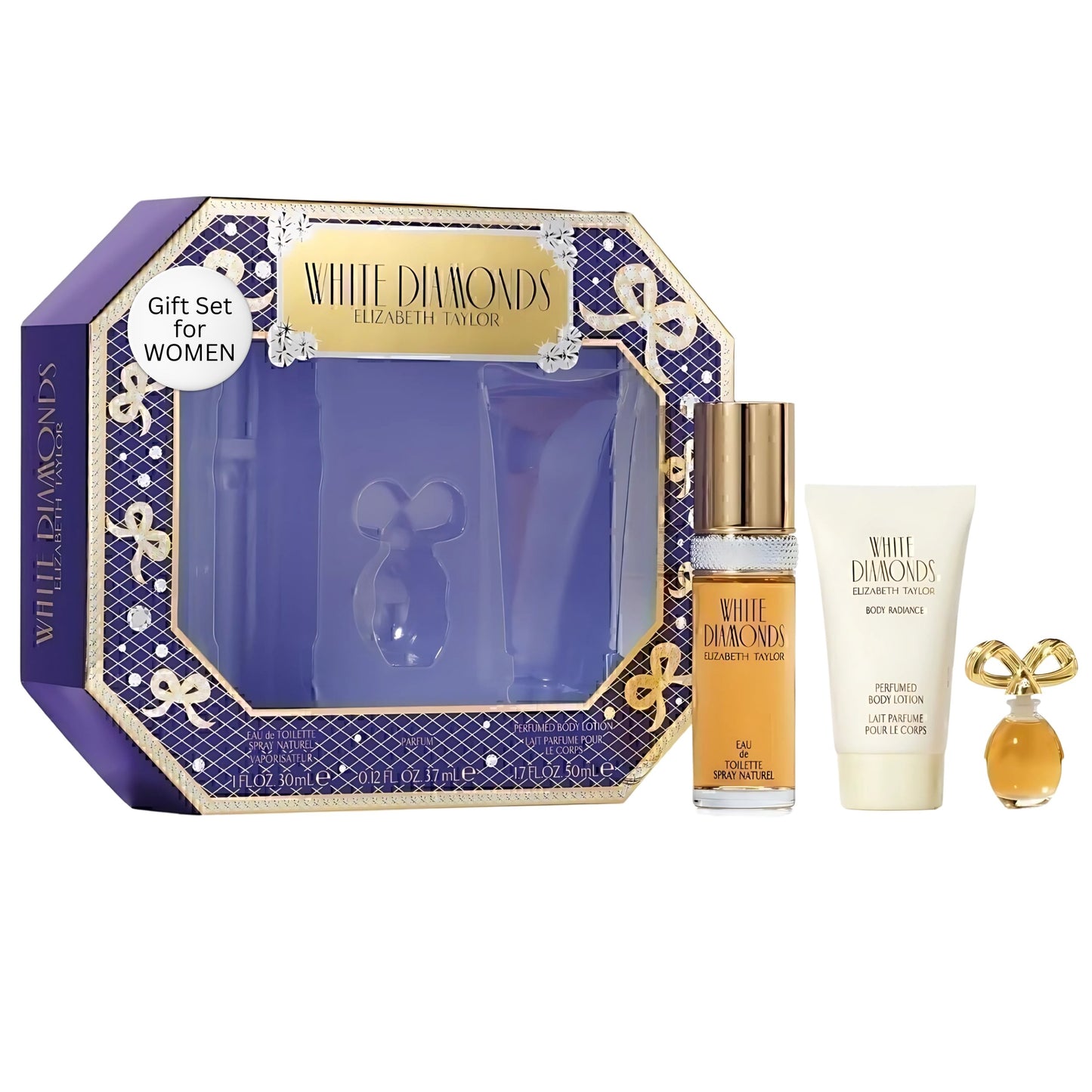 Elizabeth Taylor White Diamonds Women's Perfume Set, Body Lotion, Eau de Toilette & Parfum 3 Piece Set
