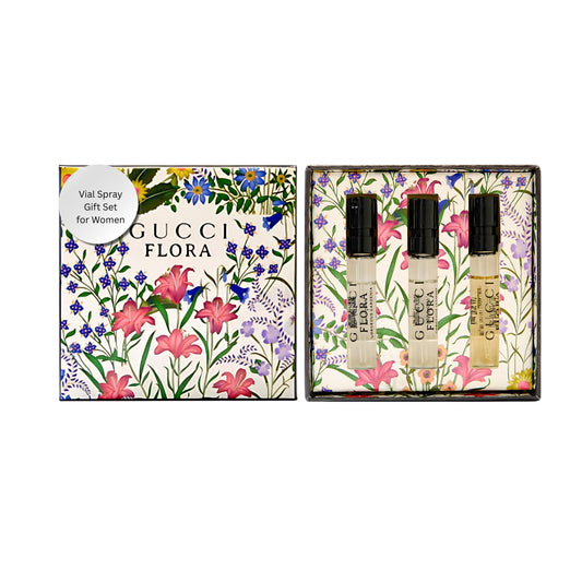 Gucci Flora Perfume Gift Set for Women Mini Fragrance Travel Spray Gift Sampler, EDP Luxury Fragrance Vials (3 x 0.05 fl oz)