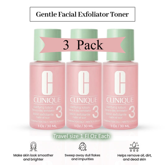 Clinique Clarifying Lotion 3 Travel Size Set – Exfoliating Toner for Combination Oily Skin (3 x 1 oz)
