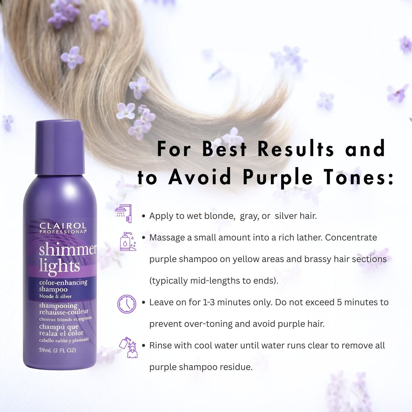 Clairol Purple Toning Shampoo for Blonde & Gray Hair – 2 oz (2 Pack)