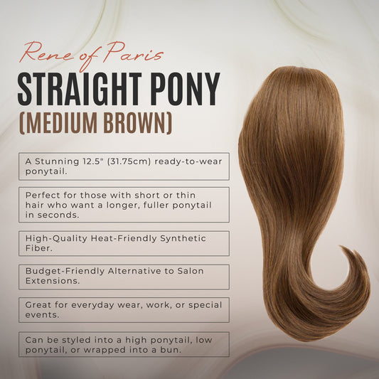 Rene of Paris Straight Ponytail Hair Extension – Medium Brown Synthetic Clip-In