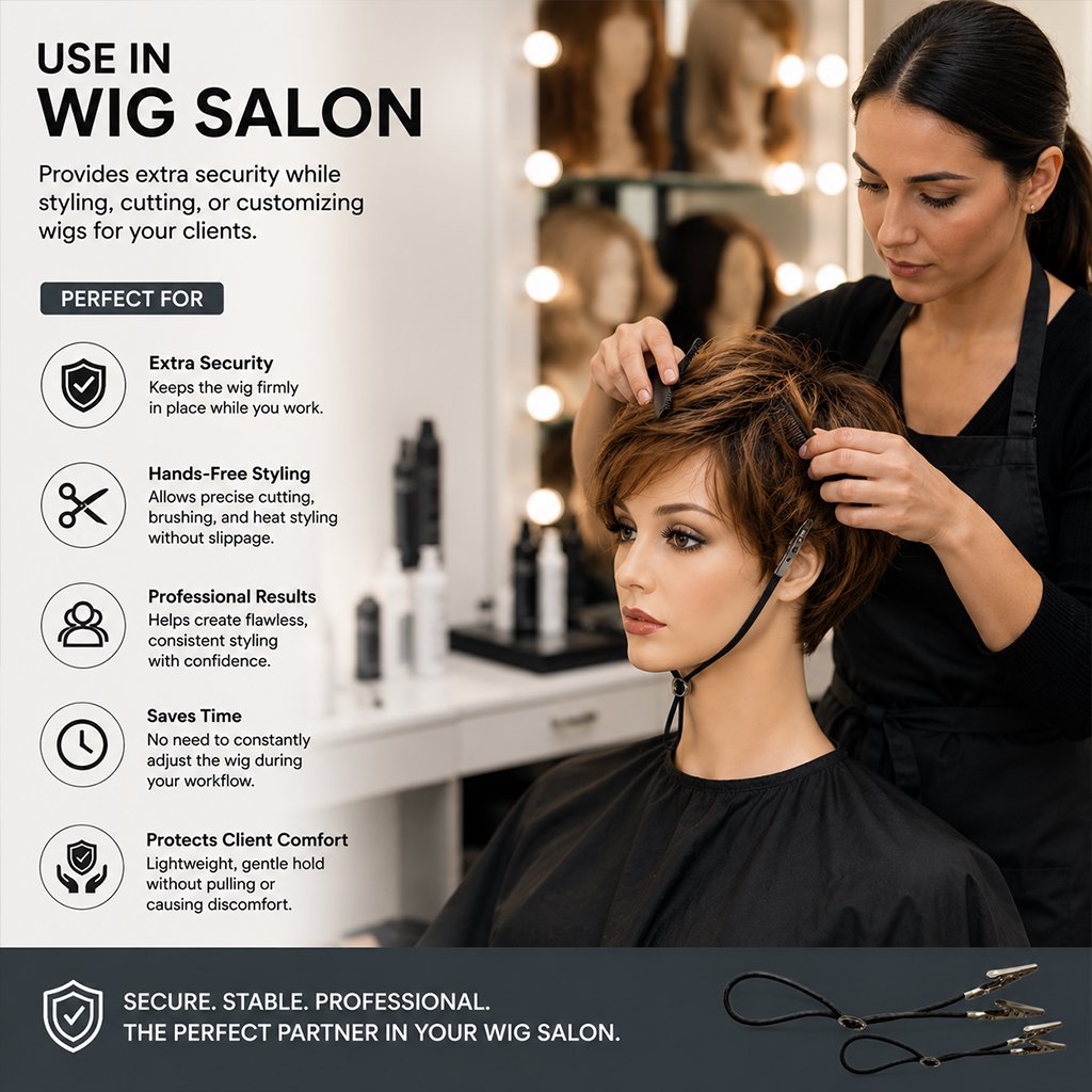 Wig Chin Strap, Soft Elastic, Strong Grip, Secures Wigs for Styling, Cutting & Brushing - Pack of 2