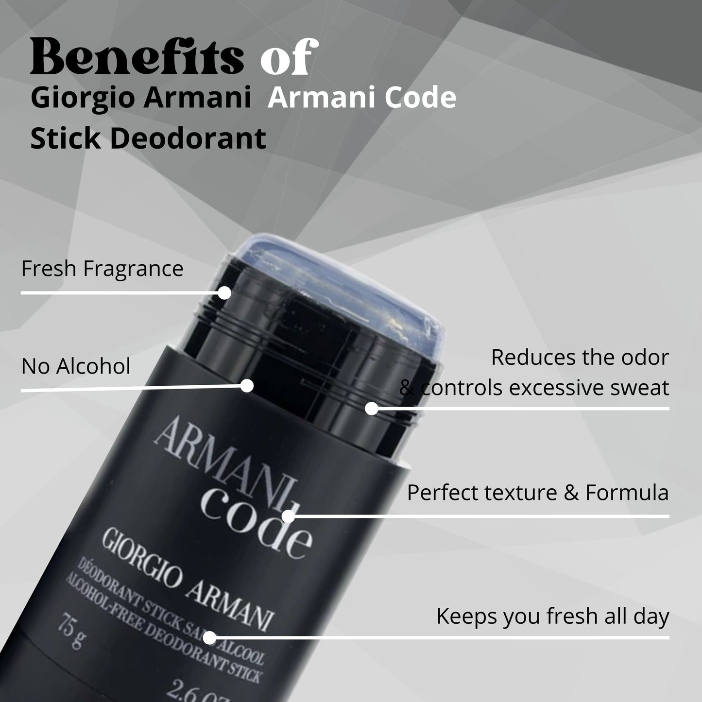 Armani Code by Giorgio Armani For Men. Alcohol Free Deodorant Stick 2.6-Ounces