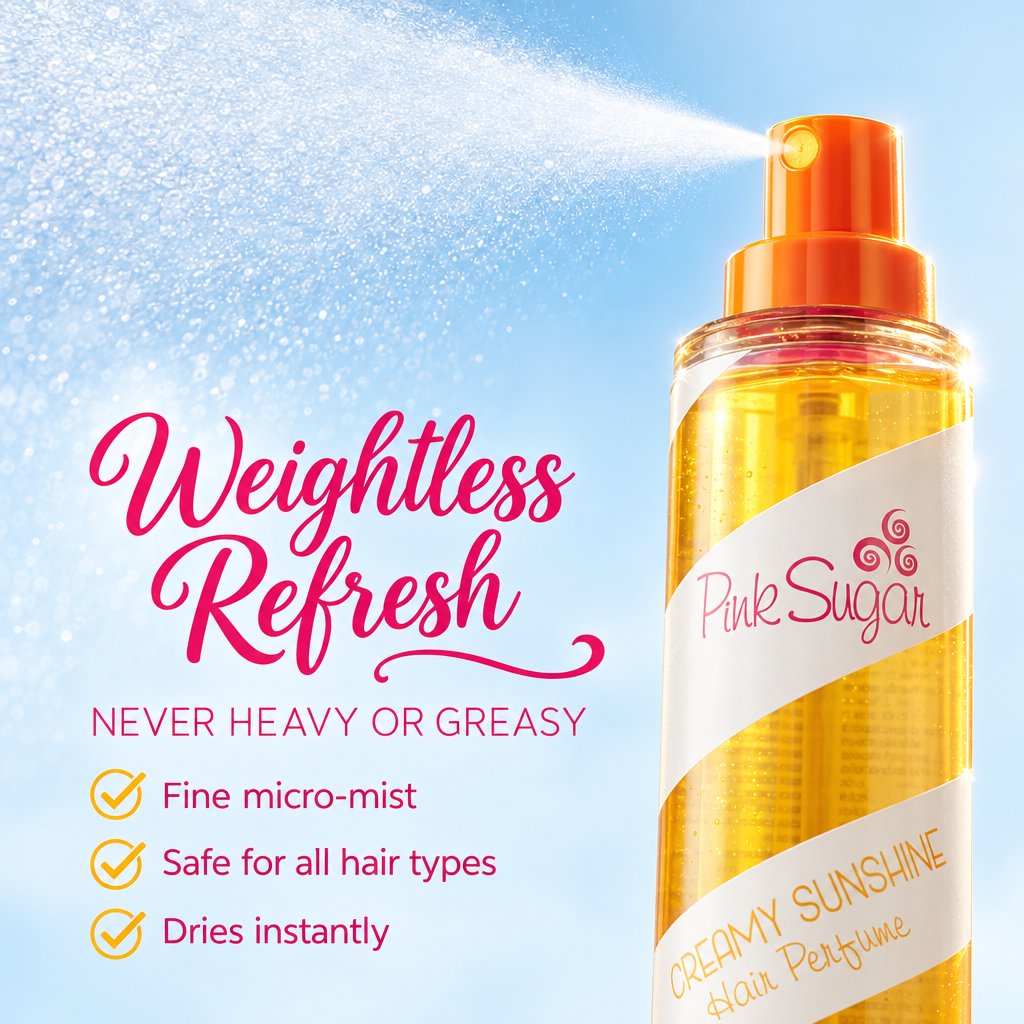 Aquolina Pink Sugar Creamy Sunshine Hair & Body Mist Spray, Sweet Fragrance Spray for Women, 3.38 oz