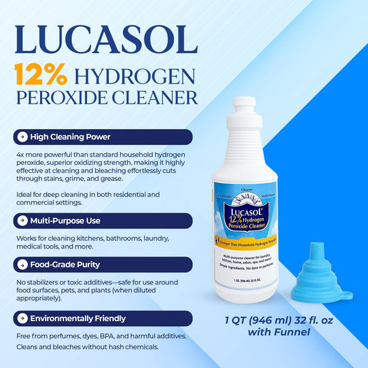 Lucasol Food Grade Hydrogen Peroxide 12% – 1 Quart (32 Fl Oz) with Funnel