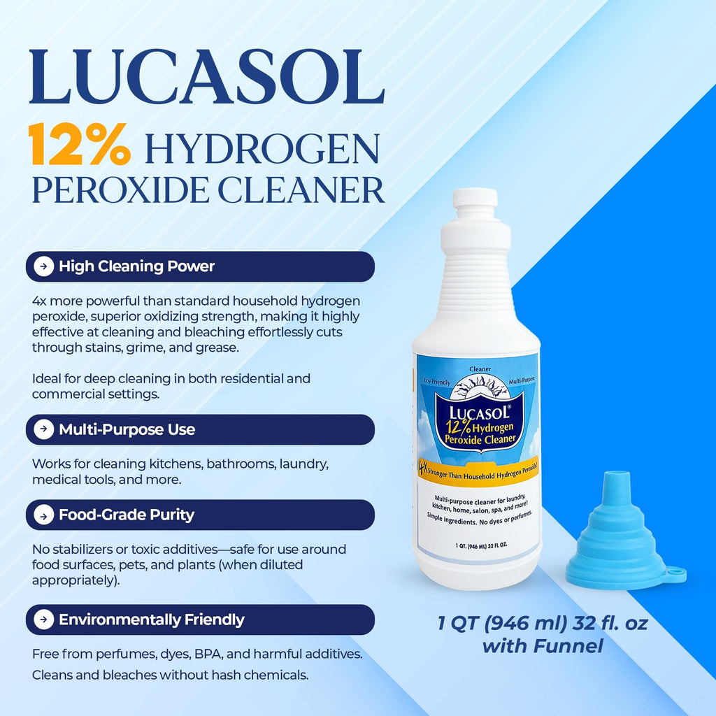 Lucasol Food Grade Hydrogen Peroxide 12% – 1 Quart (32 Fl Oz) with Funnel