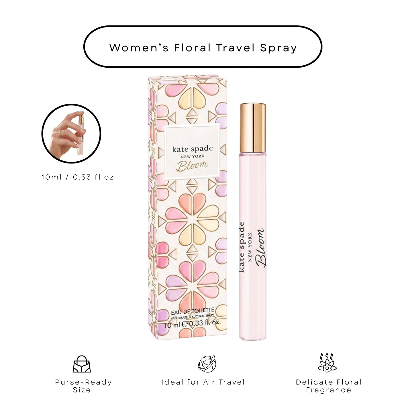Kate Spade Bloom Eau de Toilette Travel Spray for Women – 10 ml Mini Perfume