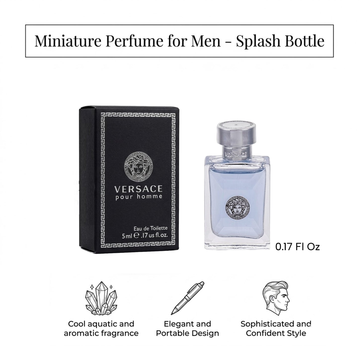 VERSACE Pour Homme 5 Ml Eau de Toilette Mini, 0.17 Ounce