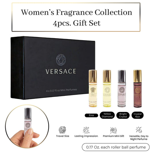 Versace Perfume for Women Variety Mini EDT Rollerball 4-Piece Gift Set – 0.17 Ounce Each