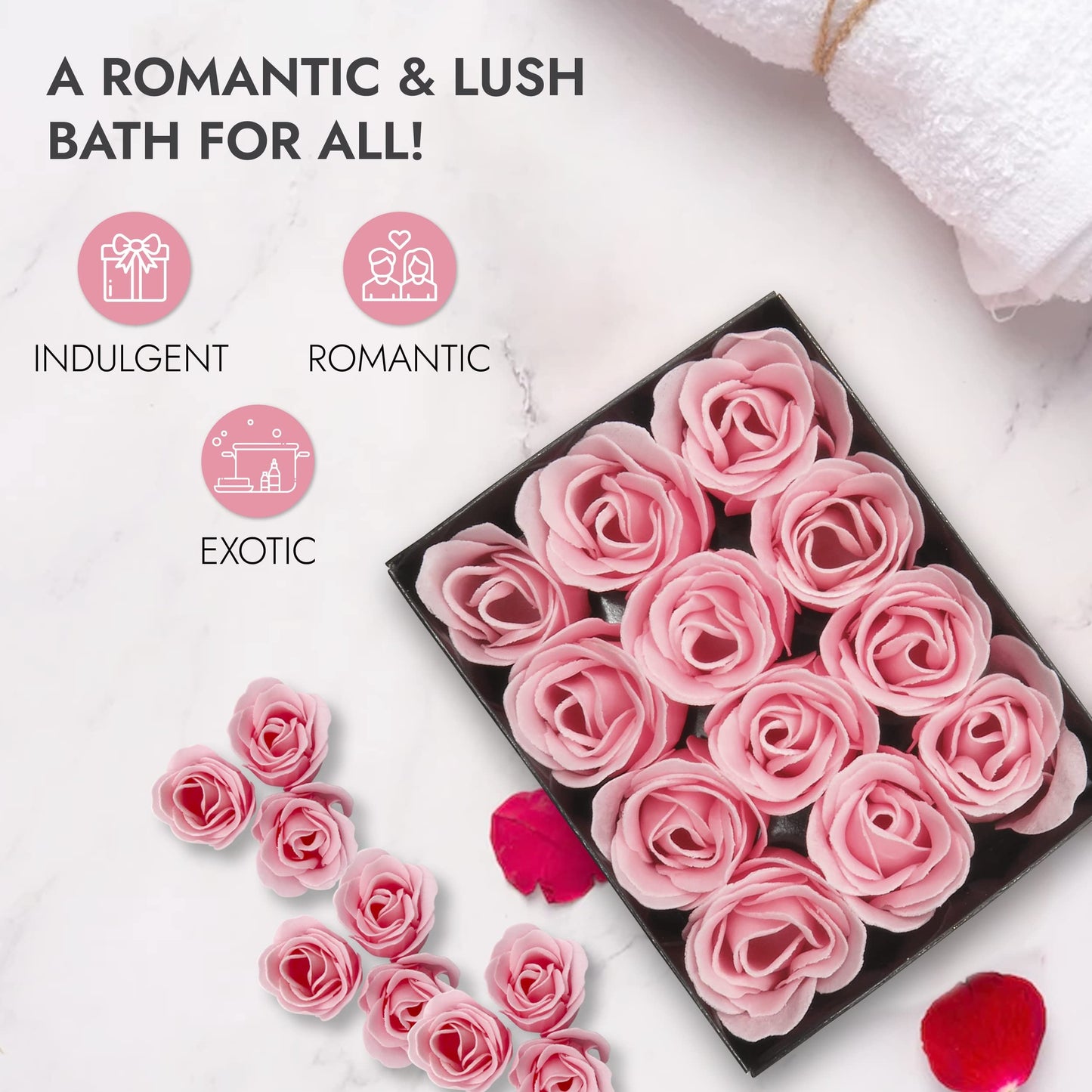 Floral Scented Bath Roses Soap – Pink Rose Petal Bath Soap Gift Set (12 Count