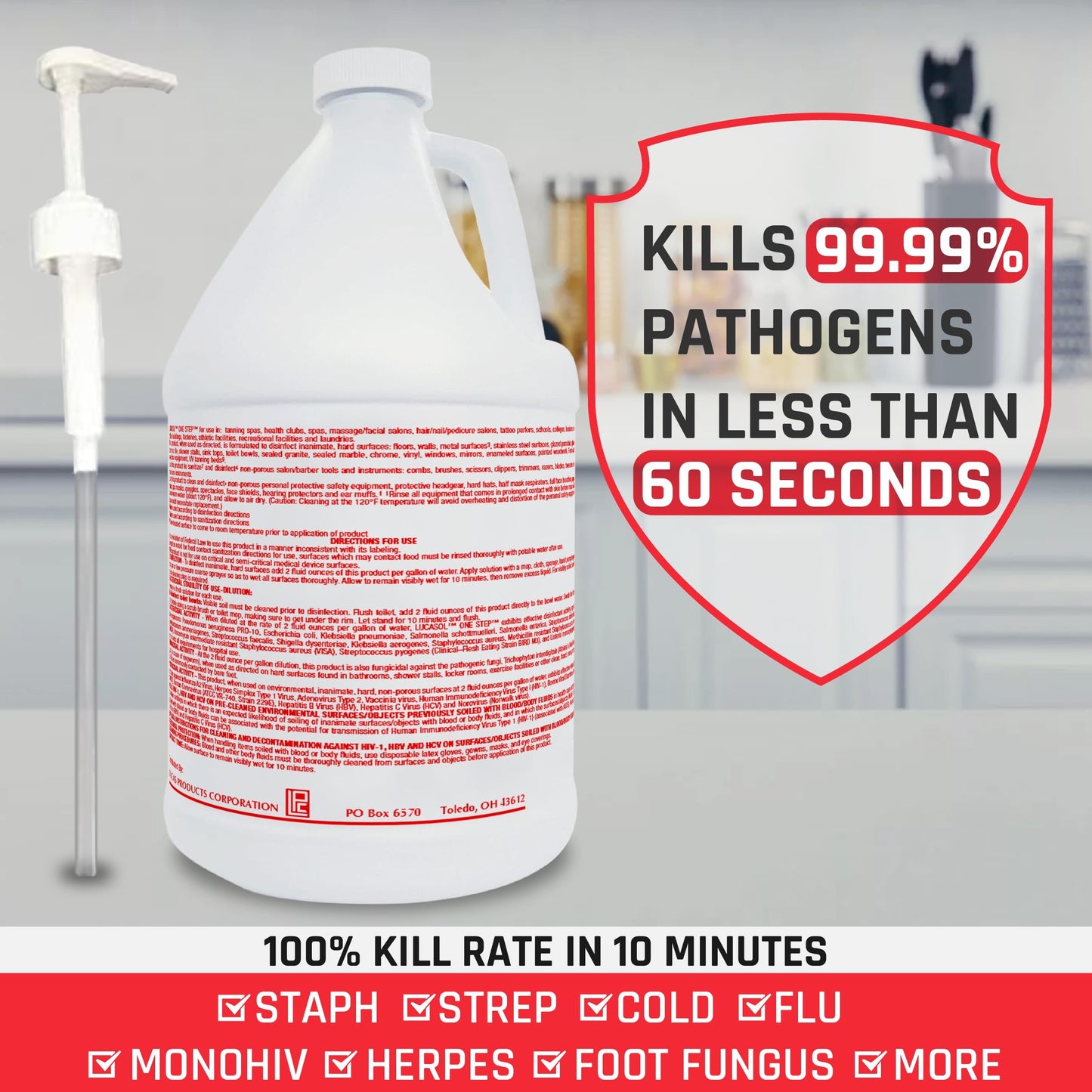 Lucasol One Step Disinfectant 1 Gallon with Dispenser Pump, All Purpose Hospital Grade Cleaner & Sanitizer for Homes, Schools, Salons, and More