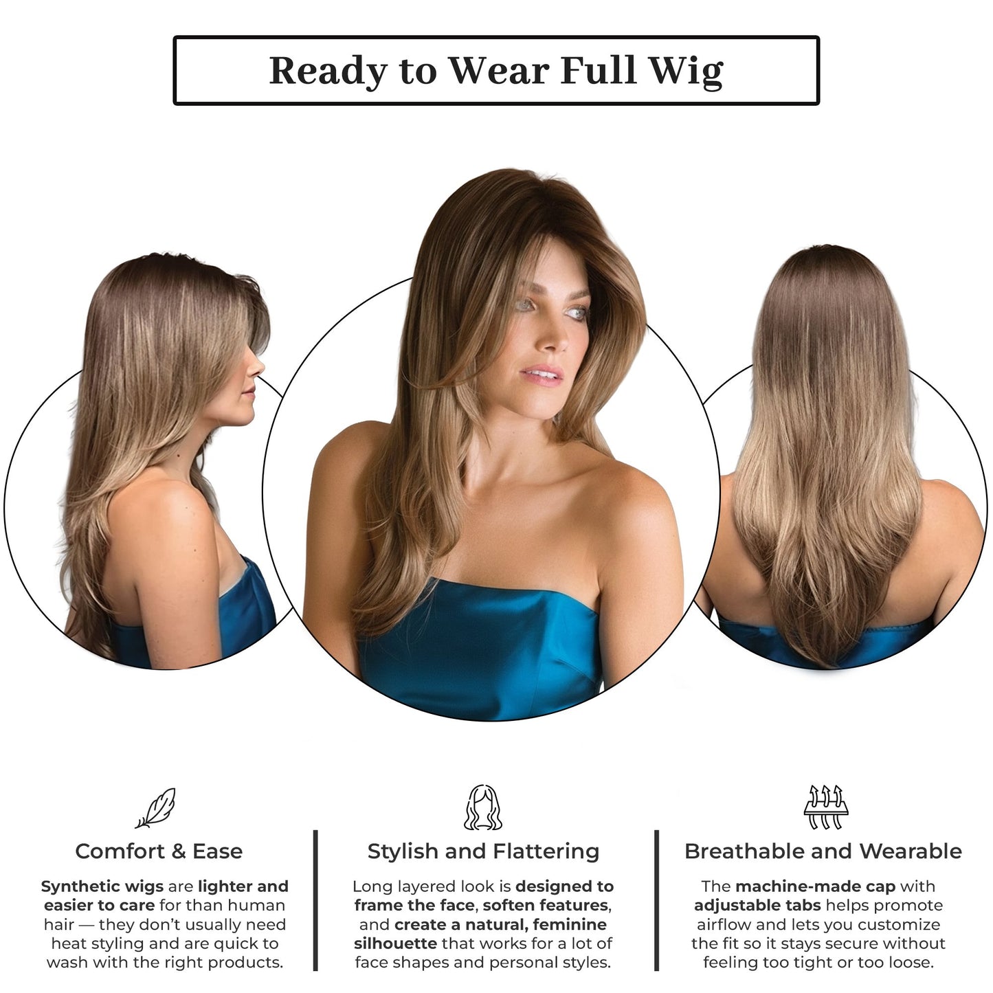 Noriko Angelica Wig by Rene of Paris (Mocha H) + Wig Lift Comb – Synthetic Long Layered Wig Bundle