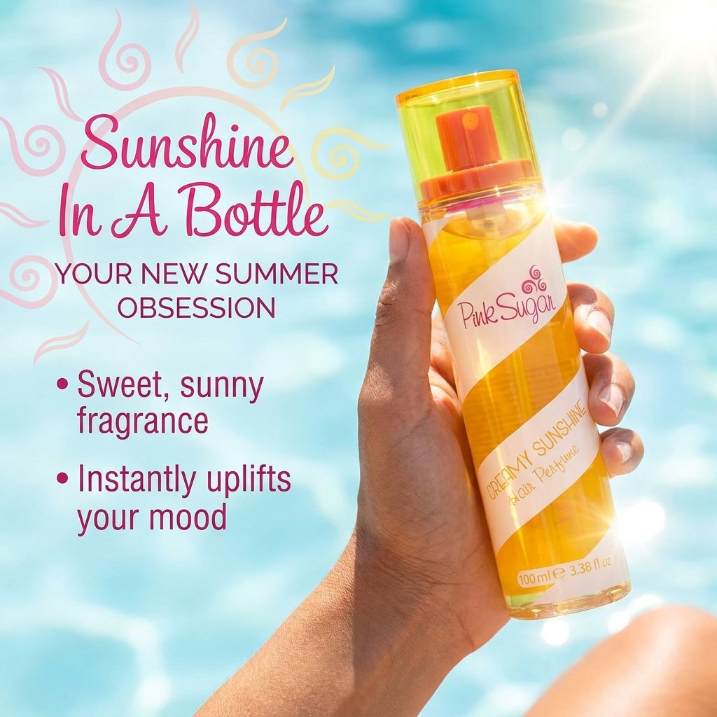 Aquolina Pink Sugar Creamy Sunshine Hair & Body Mist Spray, Sweet Fragrance Spray for Women, 3.38 oz