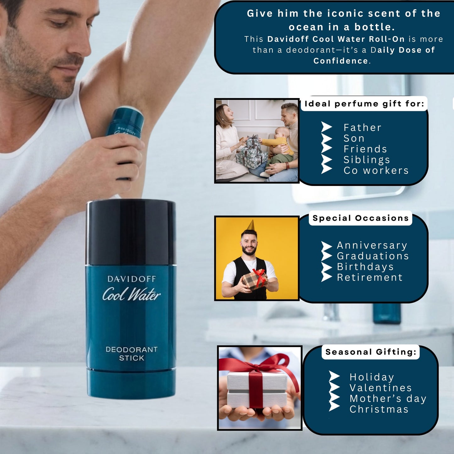 Davidoff Cool Water Deodorant Stick for Men – 2.4 oz / 70 g