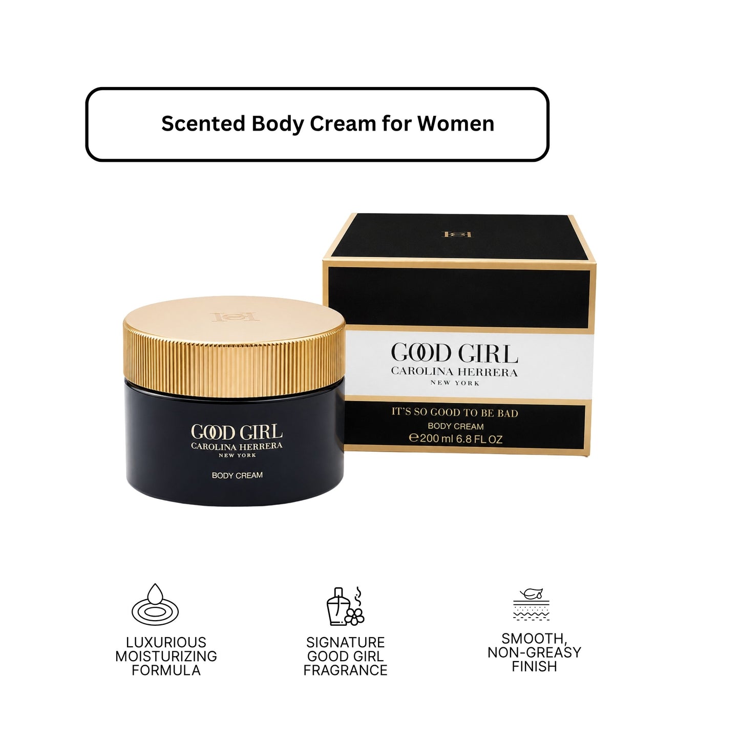 Carolina Herrera Good Girl Body Cream 6.8 Oz - Luxurious Moisturizer for All Skin Types - Non-Greasy & Fragrant