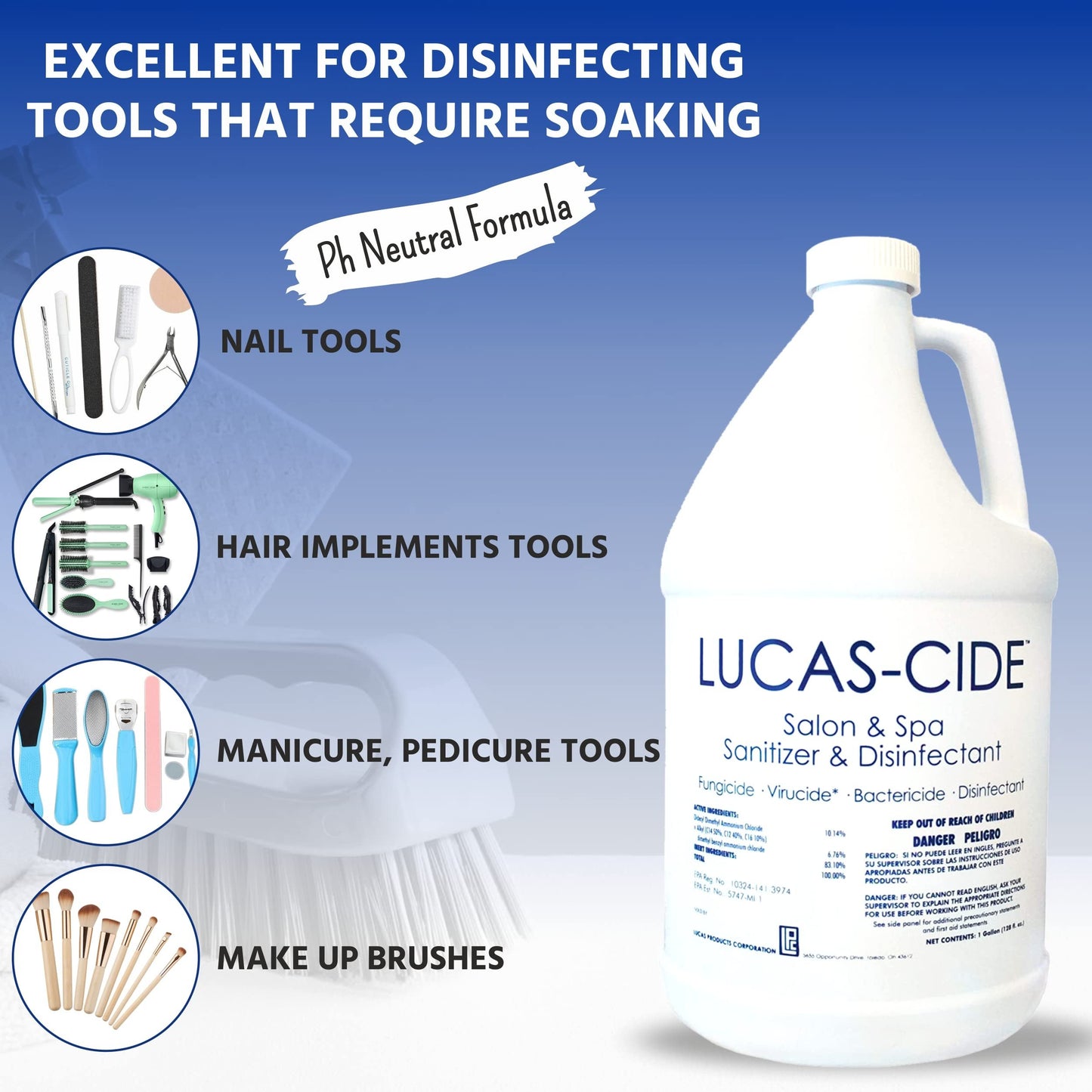 LUCAS-CIDE Salon and Spa Disinfectant Multipurpose Surface Sanitizer, Hospital Grade, EPA Disinfectant Cleaning Supplies Solution 128 Fl Oz - Blue…