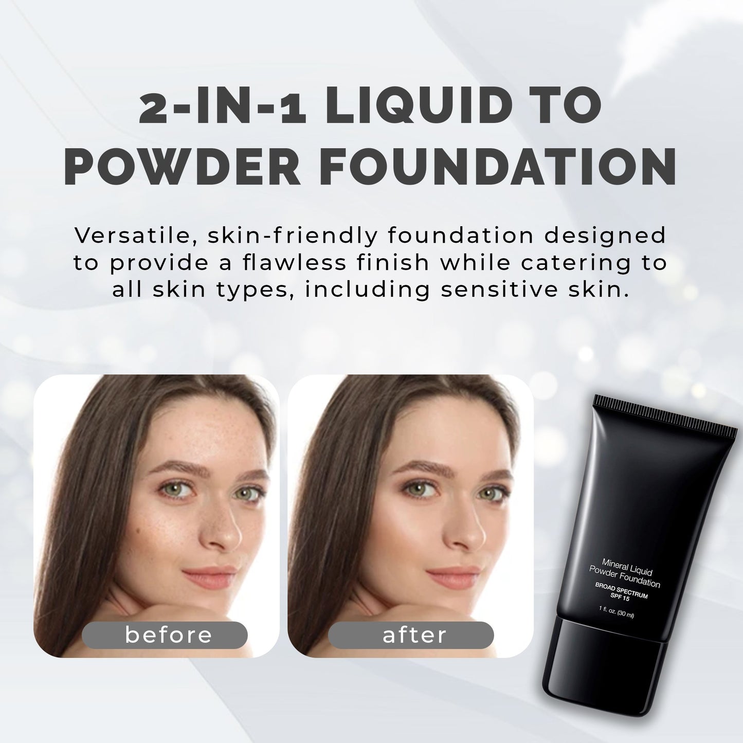 Mineral Liquid Powder Foundation SPF 15 – Tender Beige (1 oz) Hypoallergenic