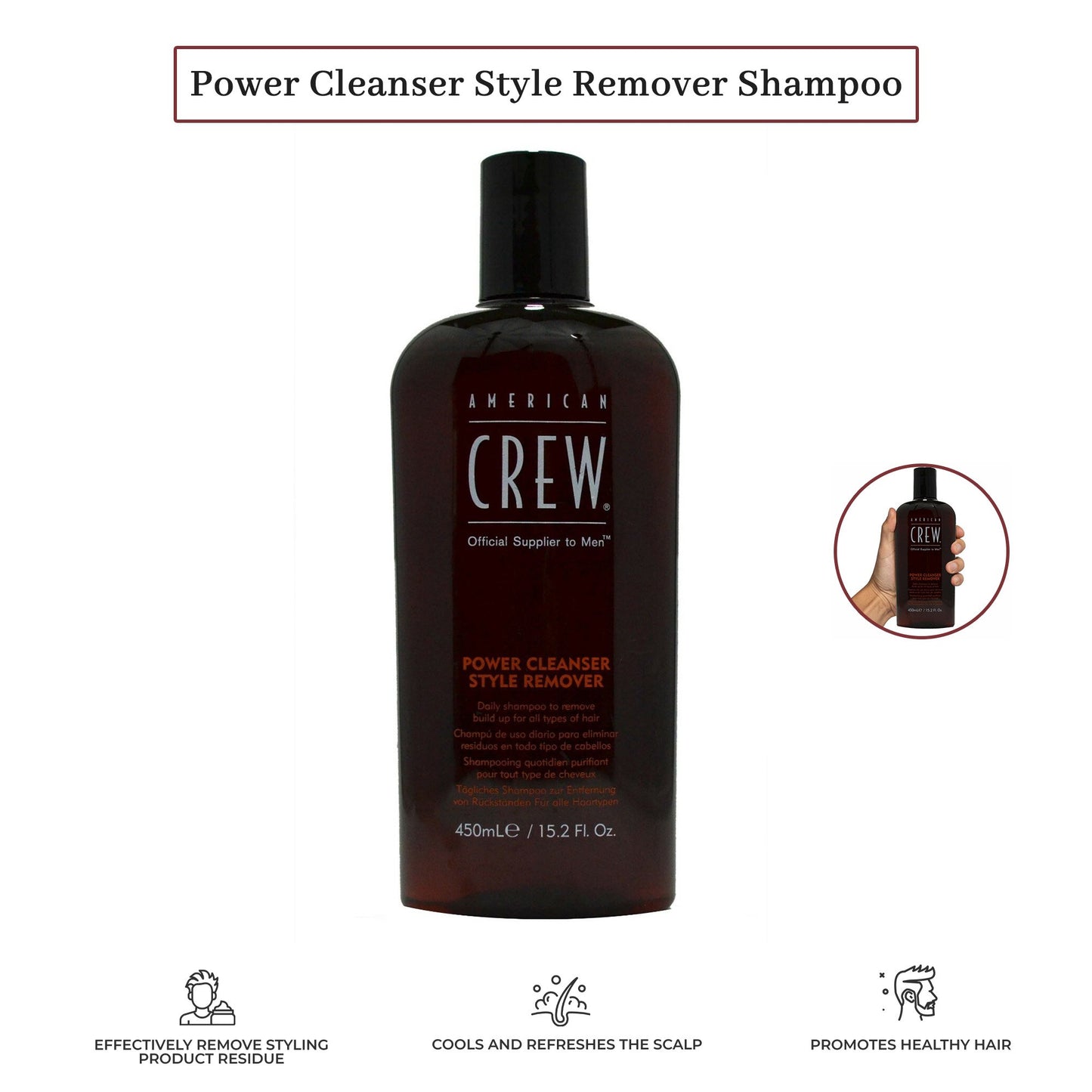 American Crew Power Cleanser Shampoo 15.2 oz – Deep Cleansing Style Remover for Men